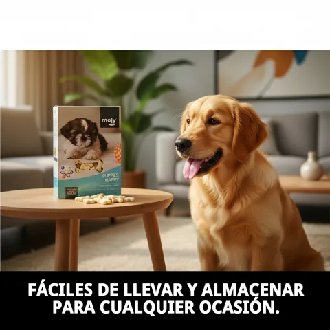 Chiot mordant un Biscuit Puppy Moly