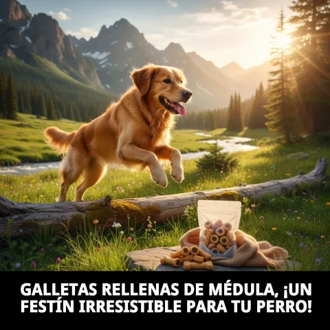 Chien dégustant un biscuit fourré moelle en récompense