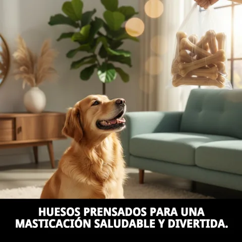Chien grand profitant d'un os pressé naturel