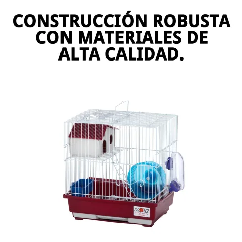 Intérieur de la cage avec espace pour accessoires et jouets