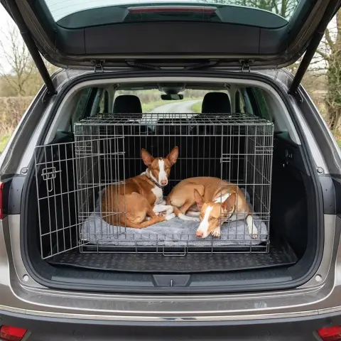 Vue latérale de la cage métallique pliable pour chiens moyens et grands