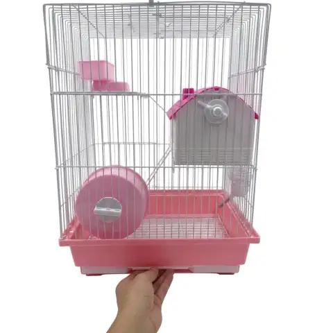 Cage pour hamster Moly à deux étages avec bac extractible et grille 30 x 23 x 41 cm | Inclus mangeoire, abreuvoir et roue