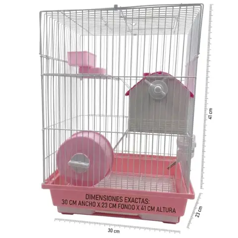 Cage pour hamster Moly à deux étages avec bac extractible et grille 30 x 23 x 41 cm | Inclus mangeoire, abreuvoir et roue