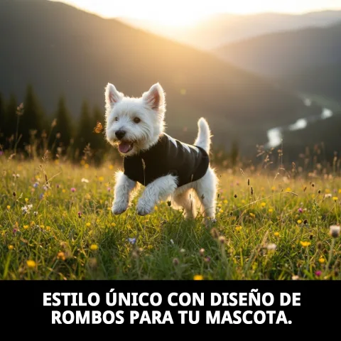 Vue latérale du pull motif losanges sur chien