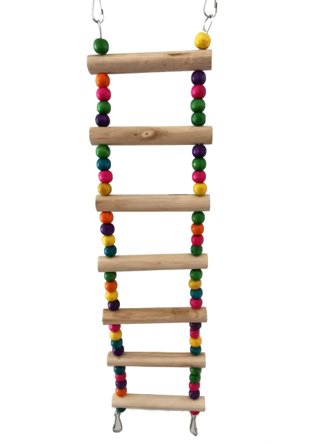 Détail de l'échelle interactive en bois pour oiseaux Compa Pattes