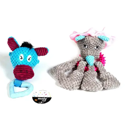Détail du mordeur du jouet peluche punk pour chiens