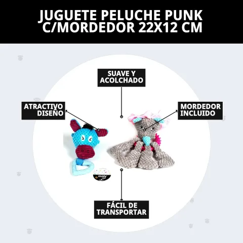 Jouet peluche punk avec mordeur pour chiens dans sa boîte Compa Pattes