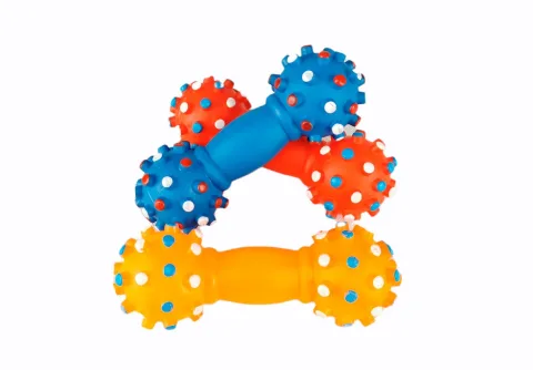 Jouet vinyle haltère dentaire 16 cm pour chiens vue de face