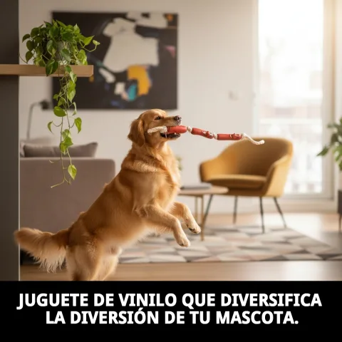 Chien jouant avec le jouet vinyle guirlande saucisses