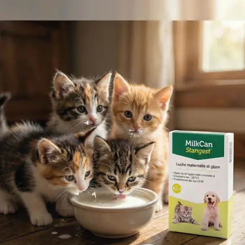Chiot et chaton buvant du lait maternisé Milk Can Stangest