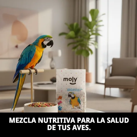 Mélange pour perroquets et perruches Moly dans un bol d'alimentation