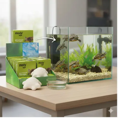 Gros plan sur les comprimés de calcium Moly Calcio pour tortues aquatiques