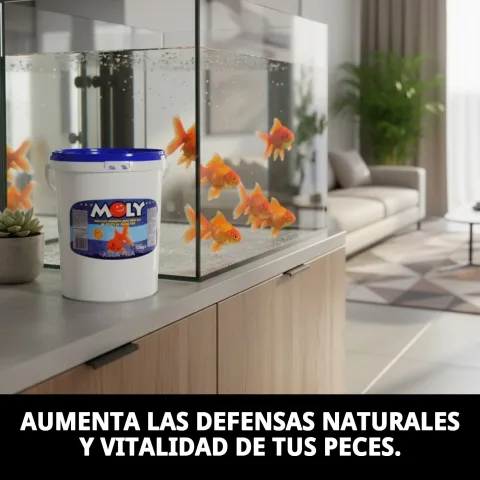 Goldfish se nourrissant de MOLY GOLDFISH COLOR dans un aquarium domestique