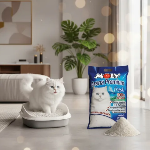 Vue frontale du paquet de litière Moly Premium Silica