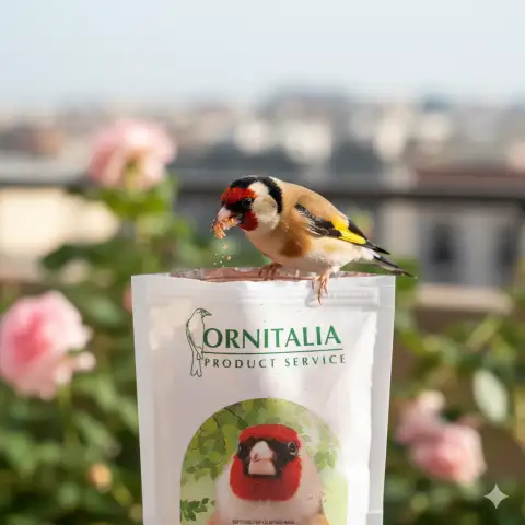 Chardonneret mangeant le mélange de graines NEKTARED GOLDFINCH dans une mangeoire