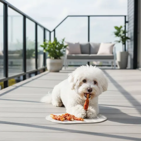 Détail texture bâtonnet de poulet déshydraté pour chiens Moly