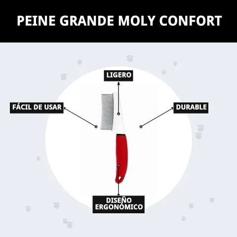 Vue latérale du peigne grand Moly Confort pour animaux