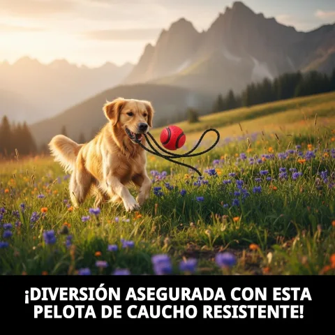 Chien jouant avec balle en caoutchouc 6 cm avec corde