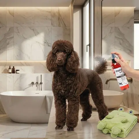 Flacon de parfum Arôme Vanille pour chiens sur fond blanc
