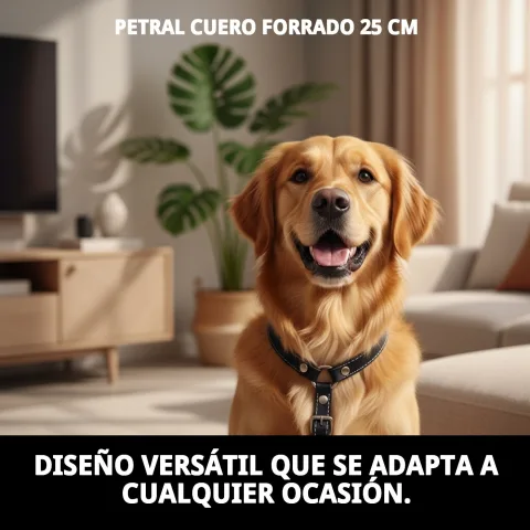 Vue latérale du harnais cuir doublé sur un chien