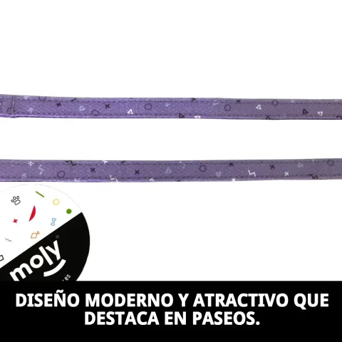 Laisse Moly lila utilisée avec un chien de taille moyenne