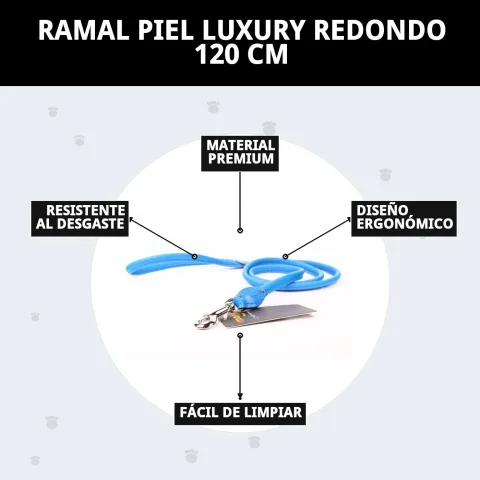 Présentation de la laisse cuir luxury ronde 120 cm sur fond blanc
