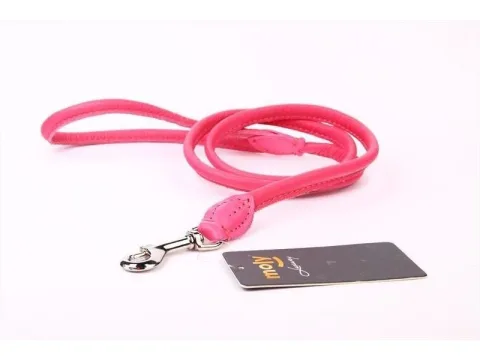 Vue latérale de la laisse cuir luxury ronde 120 cm couleur rose