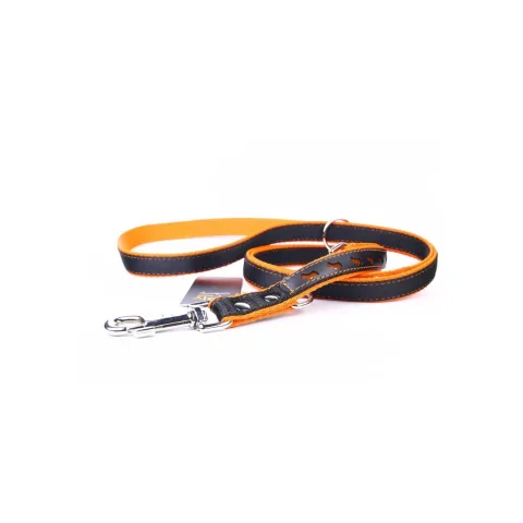 Vue latérale de la laisse cuir luxury réfléchissante pour chien