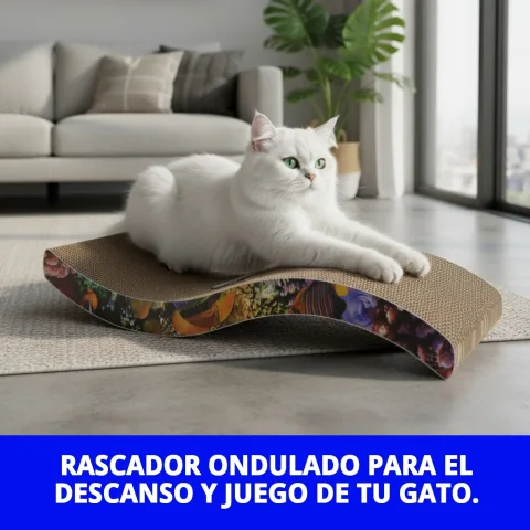 Détail du design ondulé du griffoir pour chats