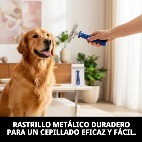 Détail des dents métalliques du râteau Moly pour chiens