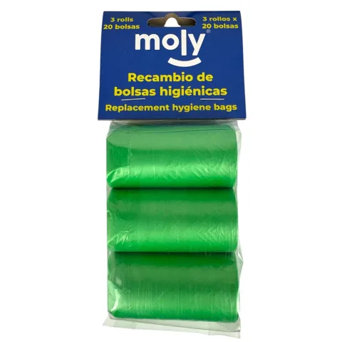 Recharge de 3 rouleaux de 20 sacs hygiéniques pour chiens | Sacs résistants et pratiques pour vos promenades