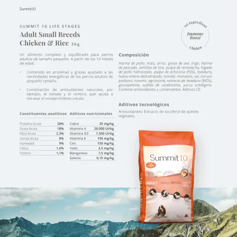 Détail du sac de croquettes SUMMIT 10 pour chiens adultes de petite race