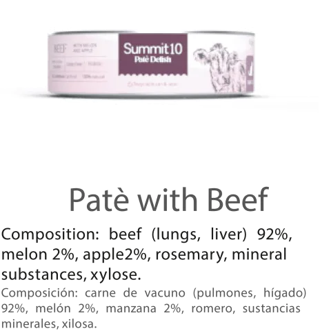 SUMMIT 10 Paté Delish avec Ternera pour Chats 85 g | Pâté humide premium pour chats avec bœuf, melon et pomme
